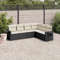 6-delige Loungeset met kussens poly rattan zwart