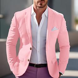 Voor heren Blazer liiketoiminta Cocktailparty Bruiloft Modieus Casual Lente Herfst Polyester Effen Kleur nappi Zak Comfortabel Enkele rij knopen Blazer Licht Roze Geel Blozend Roze Koningsblauw Lightinthebox