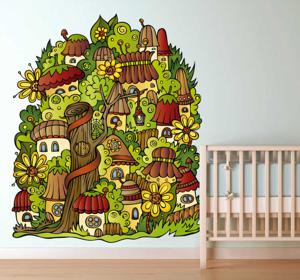 Sticker kinderkamer bos dorp