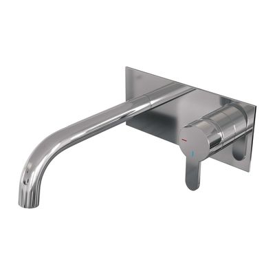 Inbouw Wastafelmengkraan Brauer Chrome Edition Coldstart Gebogen Uitloop Korte Platte Hendel Rechts Chroom Met Afdekplaat