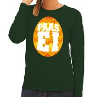 Paas sweater groen met oranje ei voor dames
