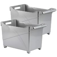 Set van 2x stuks kunststof trolleys zilver op wieltjes L45 x B24 x H27 cm