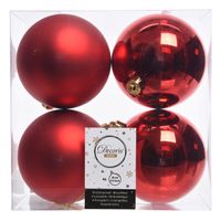 4x Kunststof kerstballen glanzend/mat kerst rood 10 cm kerstboom versiering/decoratie   -