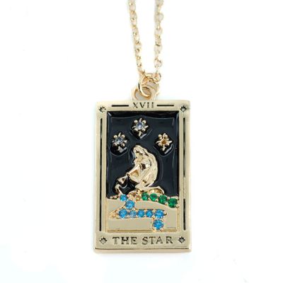 Amulet Staal Goudkleurig/Zwart Tarot &apos;de Ster&apos;