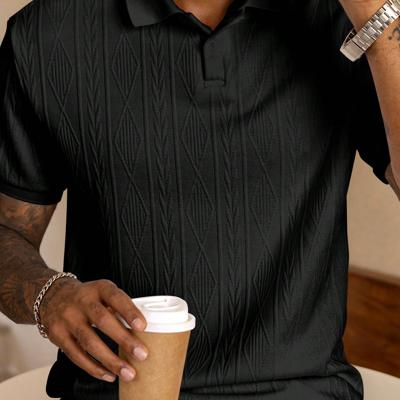 Bon&Bon Heren Polo Shirt - Wit Textured Design - Korte Mouwen Zwart / S