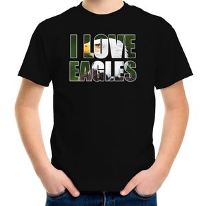 Tekst t-shirt I love eagles met dieren foto van een arend vogels zwart voor kinderen