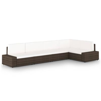 5-delige Loungeset met kussens poly rattan bruin