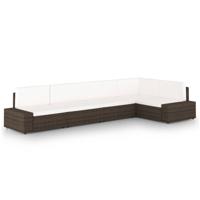 5-delige Loungeset met kussens poly rattan bruin