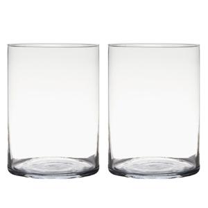 Hakbijl GlassBloemenvaas - 2x stuks - cilinder vorm - glas - transparant - D18 x H25 cm