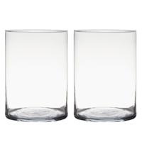 Hakbijl GlassBloemenvaas - 2x stuks - cilinder vorm - glas - transparant - D18 x H25 cm