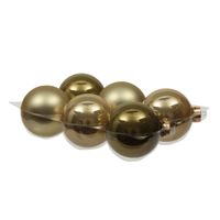 Kerstballen - 6x st - dusky lime goud/groen - 8 cm - glas - glans/mat