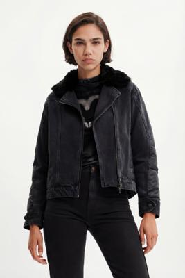 Truckerjack met imitatiebont - BLACK - XL