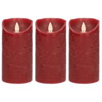 Led kaars/stompkaars - 3x - bordeaux rood - H15 x D7,5 cm - wax - warm wit licht - bewegende vlam