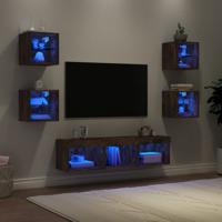 7-delige tv-wandmeubelset met LED bewerkt hout gerookt eiken
