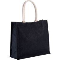 Jute zwarte boodschappentas/strandtas 42 cm