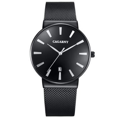 CAGARNY 6817 levende waterdicht ronde Dial Quartz beweging legering hoes Fashion horloge Quartz horloges met stalen Band(Black)