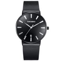 CAGARNY 6817 levende waterdicht ronde Dial Quartz beweging legering hoes Fashion horloge Quartz horloges met stalen Band(Black)
