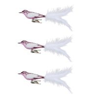 3x stuks decoratie vogels op clip roze 20 cm   -