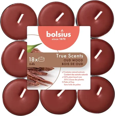 Bolsius geurtheelicht true scents oud wood 18 stuks