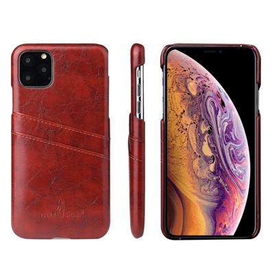 Fierre Shann retro olie Wax textuur PU lederen draagtas met kaartsleuven voor iPhone XIR (2019) (bruin)