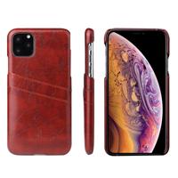 Fierre Shann retro olie Wax textuur PU lederen draagtas met kaartsleuven voor iPhone XIR (2019) (bruin)