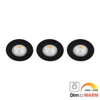 Set 3x Bella LED spot kantelbaar 7Watt rond ZWART IP65 dimbaar - dim to warm