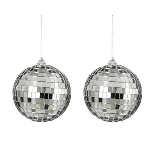 Grote discobal kerstballen - 2x stuks - zilver - 10 cm - foam - spiegelbollen