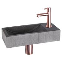 Differnz Ribble fonteinset bombai black - natuursteen - kraan recht - 38 x 18 x 8 cm - rood koper
