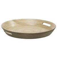 Dienblad/serveerblad rond D42 cm bamboe bruin met handvaten - thumbnail