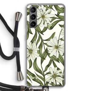 Wit bloemenpatroon: Samsung Galaxy S21 Transparant Hoesje met koord