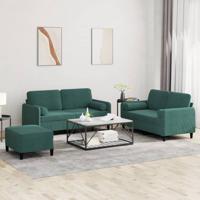 3-delige Loungeset met kussens fluweel donkergroen
