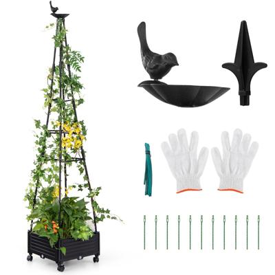 Verhoogde Plantenbak op Wielen met Hekwerk Tuinbed met Zelflozing Decoratieve Vogels en Pijlen Tomatenkooi voor Groenten Klimplanten