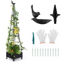 Verhoogde Plantenbak op Wielen met Hekwerk Tuinbed met Zelflozing Decoratieve Vogels en Pijlen Tomatenkooi voor Groenten Klimplanten