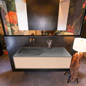 Badkamermeubelset Mondiaz Erin 120 cm met 1 Lade met RIDGE Wastafel Links Dark grey Zonder Kraangaten Greeploos Mat Rosee
