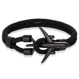 Heren Armband Paracord Vliegtuig Anker Zwart-21cm