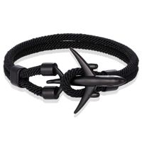 Heren Armband Paracord Vliegtuig Anker Zwart-21cm - thumbnail