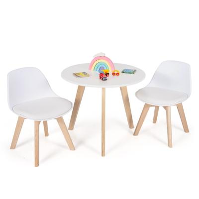3-Delige Tafel en Stoelenset voor Kinderen Ronde Tafel en 2 Gevoerde Stoelen Speeltafel voor Peuters met Beukenhouten Poten