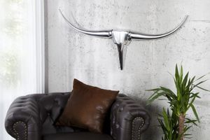 Modern design wanddecoratie BULL L 100cm zilver aluminium stierenkop - 8913