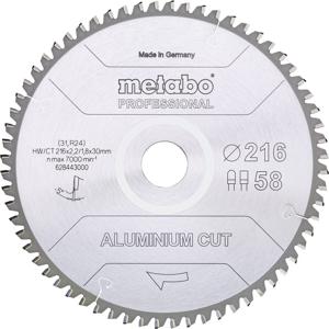 Metabo ALUMINIUM CUT PROFESSIONAL 628443000 Cirkelzaagblad 216 x 30 x 1.8 mm Aantal tanden: 58 1 stuk(s)