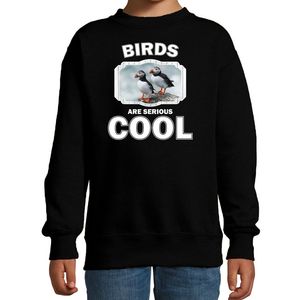 Sweater birds are serious cool zwart kinderen - vogels/ papegaaiduiker vogel trui