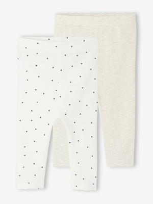 Set van 2 leggings Basics: 1 effen + 1 bedrukt ecru