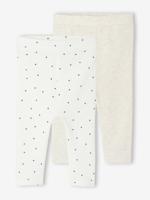 Set van 2 leggings Basics: 1 effen + 1 bedrukt ecru