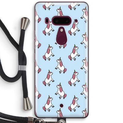 Eenhoorns overal: HTC U12+ Transparant Hoesje met koord