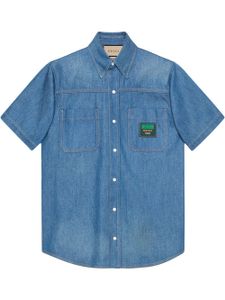 Gucci logo patch short-sleeved denim shirt - Bleu