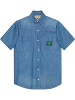 Gucci logo patch short-sleeved denim shirt - Bleu - thumbnail