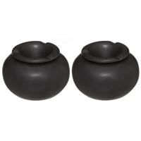 Atmosphera Terras asbak - Set van 2x stuks - stormasbak - keramiek - zwart - 13 x 9 cm - Buiten en b