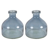 Bloemenvaas Low Bottle - 2x - transparant blauw - glas - D18 x H20 cm