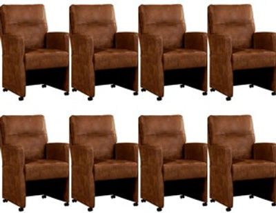 Set van 8 Bruine leren landelijke eetkamerfauteuils Sharp - Kenia Leer Brown (bruin leer)