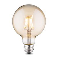 Edison Vintage E27 LED filament lichtbron Globe | G95 Deco | Retro LED lamp | 9.5/9.5/13.5cm | Amber | geschikt voor E27 fitting | Dimbaar | 6W 550lm 2700K | warm wit licht