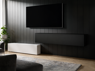 Tv-meubel KINGSTON DUO 2 klapdeuren 280 cm mat wit/mat zwart